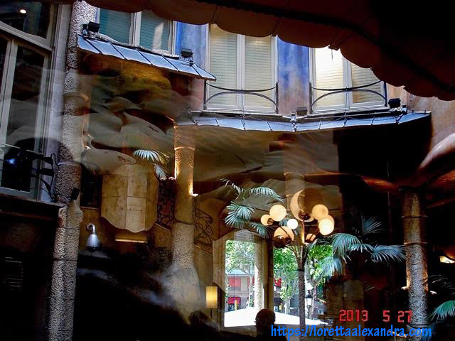 View of the courtyard from inside Cafè de la Pedrera, in Barcelona, Spain