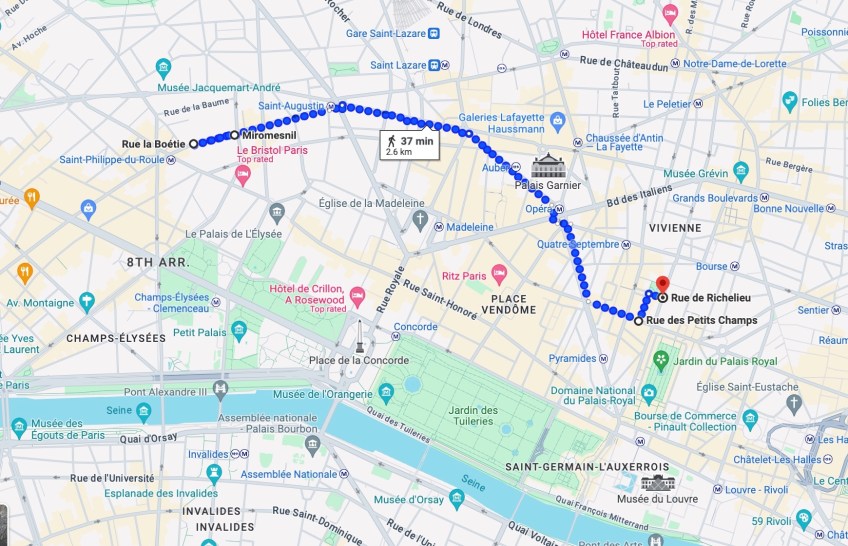 Métro Miromesnil, Rue La Boétie to Rue des Petits-Champs to Rue de Richelieu