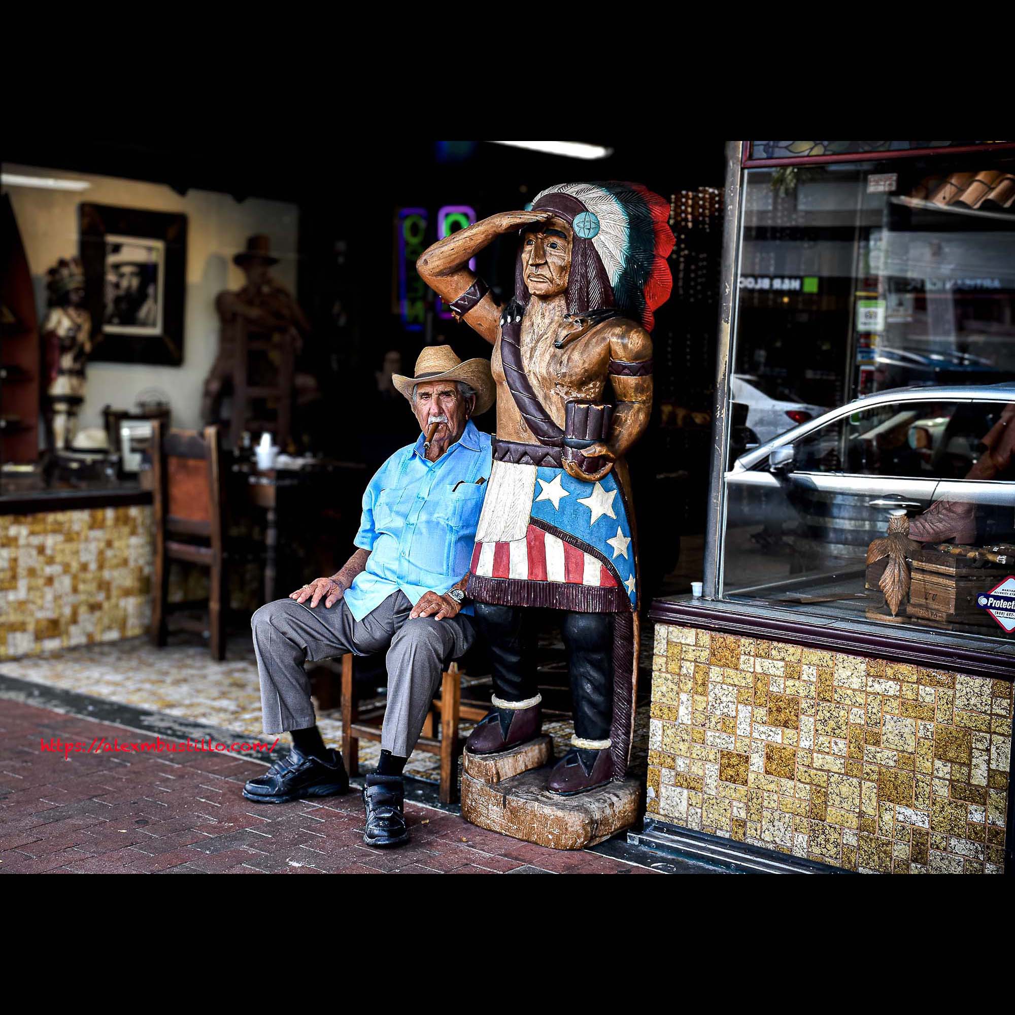 Pedro Bello Sr. & Indian Portrait, Cuba Tobacco Cigar Co , 1528 SW 8th St, Little Habana, Miami 2017